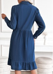 Tummy Coverage Denim Blue Long Sleeve Shirt Collar Dress