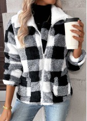 Plaid Tummy Coverage Black Long Sleeve Coat