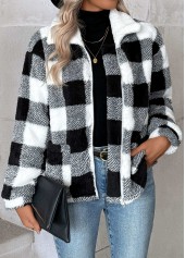 Plaid Tummy Coverage Black Long Sleeve Coat