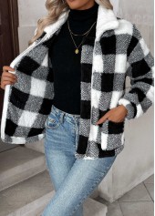 Plaid Tummy Coverage Black Long Sleeve Coat