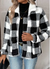 Plaid Tummy Coverage Black Long Sleeve Coat