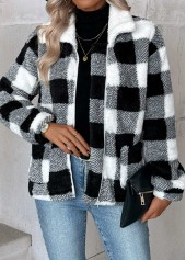 Plaid Tummy Coverage Black Long Sleeve Coat