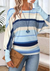 Striped Tummy Coverage Light Blue Long Sleeve T Shirt