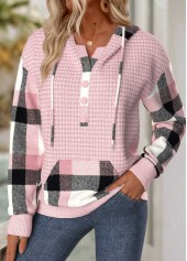 Plaid Tummy Coverage Light Pink Long Sleeve Hoodie