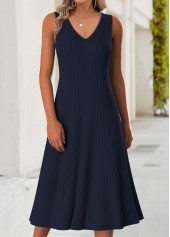 Floral Print Tummy Coverage Dark Blue Dress and Cardigan