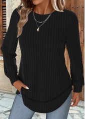 Black Long Sleeve Round Neck Sweatshirt