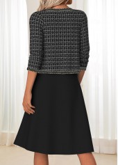 Plaid Tummy Coverage Black Long Sleeve Dress and Cardigan