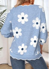 Floral Print Scalloped Hem Dusty Blue Long Sleeve Sweatshirt