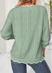 Scalloped Hem Sage Green Long Sleeve V Neck Sweatshirt