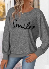 Letter Print Tummy Coverage Dark Grey Marl T Shirt