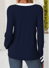 Striped Tummy Coverage Navy Long Sleeve T Shirt
