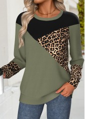 Leopard Tummy Coverage Olive Green Long Sleeve Sweatshirt