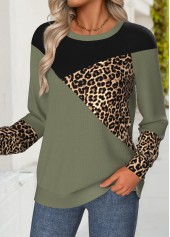 Leopard Tummy Coverage Olive Green Long Sleeve Sweatshirt