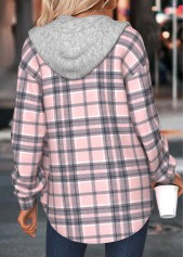 Plaid Tummy Coverage Light Pink Long Sleeve Hoodie