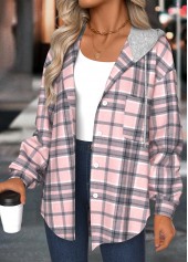Plaid Tummy Coverage Light Pink Long Sleeve Hoodie
