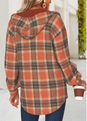 Plaid Tummy Coverage Terracotta Long Sleeve Hooded Track Jacket