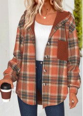 Plaid Tummy Coverage Terracotta Long Sleeve Hooded Track Jacket