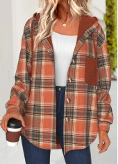 Plaid Tummy Coverage Terracotta Long Sleeve Hooded Track Jacket