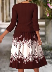 Floral Print Tummy Coverage Wine Red Dress and Cardigan