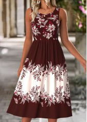 Floral Print Tummy Coverage Wine Red Dress and Cardigan