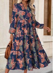 Floral Print Tummy Coverage Multi Color Long Sleeve Dress