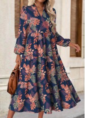 Floral Print Tummy Coverage Multi Color Long Sleeve Dress