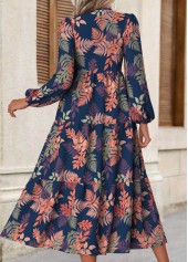 Floral Print Tummy Coverage Multi Color Long Sleeve Dress