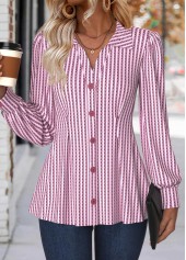 Striped Tummy Coverage Light Pink Long Sleeve Shirt