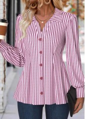 Striped Tummy Coverage Light Pink Long Sleeve Shirt