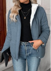 Tummy Coverage Denim Blue Long Sleeve Hooded Coat
