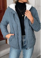 Tummy Coverage Denim Blue Long Sleeve Hooded Coat