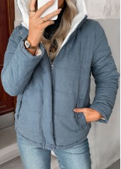 Tummy Coverage Denim Blue Long Sleeve Hooded Coat
