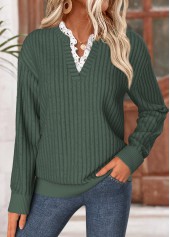 Frill Green Long Sleeve Split Neck Sweatshirt