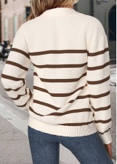Striped Tummy Coverage Beige Long Sleeve Sweatshirt