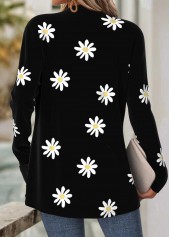 Floral Print Tummy Coverage Black Long Sleeve Coat