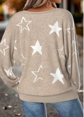 Star Print Tummy Coverage Light Camel T Shirt