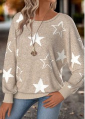 Star Print Tummy Coverage Light Camel T Shirt