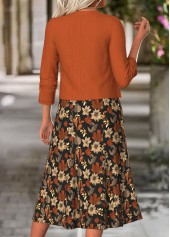 Floral Print Tummy Coverage Terracotta Dress and Cardigan