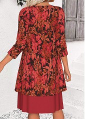 Leaf Print Tummy Coverage Red Dress and Cardigan