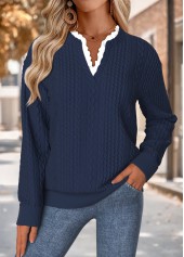Tummy Coverage Navy Long Sleeve Split Neck Sweatshirt