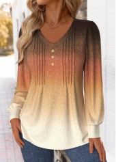 Ombre Tuck Stitch Multi Color Long Sleeve T Shirt