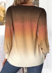 Ombre Tuck Stitch Multi Color Long Sleeve T Shirt
