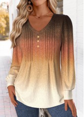 Ombre Tuck Stitch Multi Color Long Sleeve T Shirt