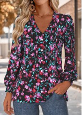 Floral Print Frill Multi Color Long Sleeve Blouse