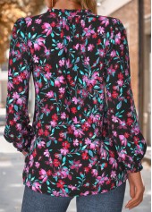 Floral Print Frill Multi Color Long Sleeve Blouse