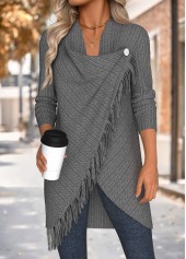 Tummy Coverage Grey Long Sleeve Draped Neck Coat