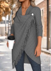Tummy Coverage Grey Long Sleeve Draped Neck Coat
