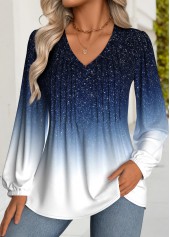Ombre Tummy Coverage Dark Blue Long Sleeve T Shirt