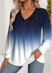 Ombre Tummy Coverage Dark Blue Long Sleeve T Shirt
