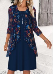 Ditsy Floral Print Tummy Coverage Navy Dress and Cardigan